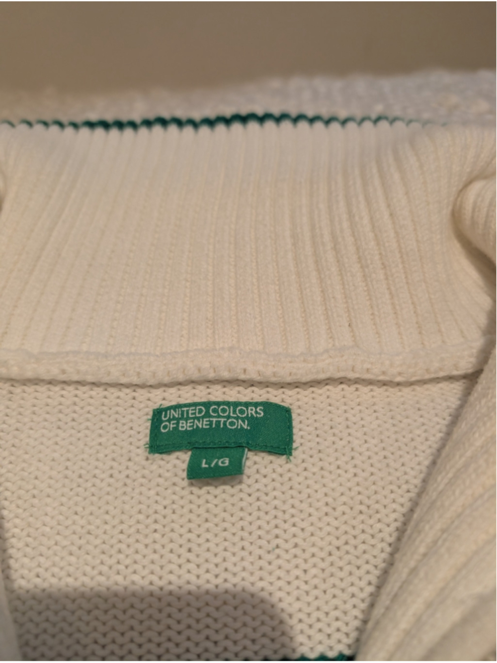 677 - United Colors of Benetton Women's L Cotton Striped Quarter Zip Sweater - Picture 4 of 11